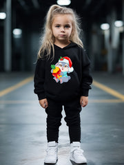 Christmas Bunny Print Hoodies Pants Set For Girls Boys