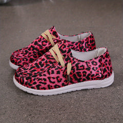 Leopard Print Canvas Lace Up Flat Shoes for Women