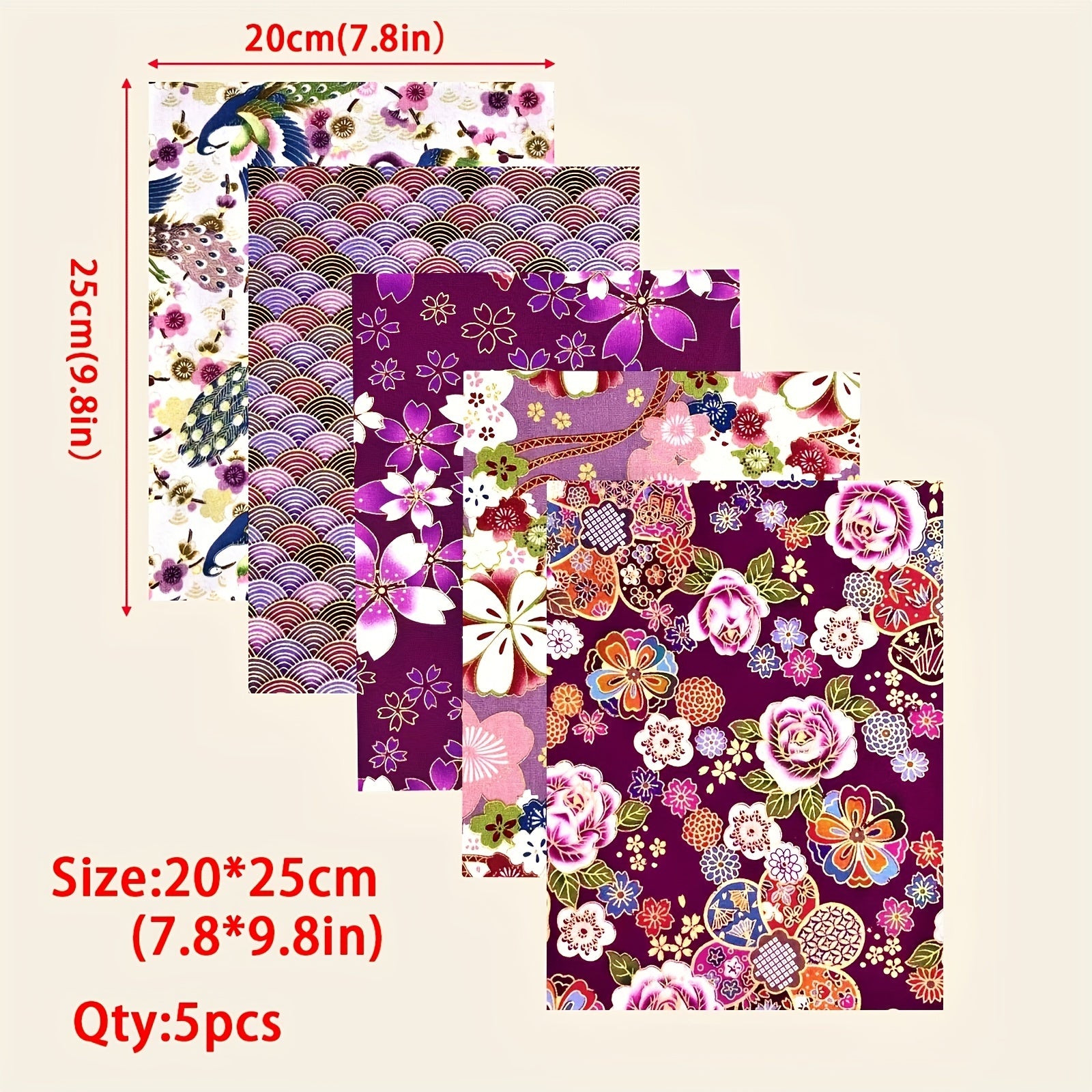 5pcs 19 81 24 Japanese Purple Fabric Quilted Patterns DIY Sewing Patch