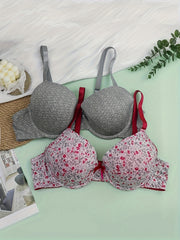 2 Pack Plus Size Bra Set Women's Plus Ditsy Floral Print
