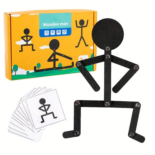 Educational Wooden Man Toy for Kids, Creative Pattern Sports Intelligence Toy