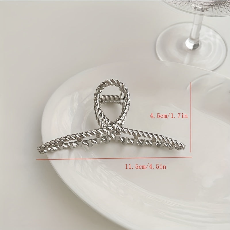 Large Hair Claw Clip Silvery Alloy Non Slip Strong Hold Grip Hair Jaw Clip
