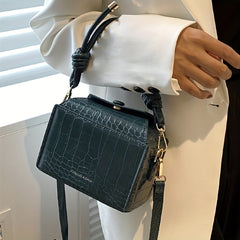 Crocodile Embossed Box Handbag Crossbody Bag