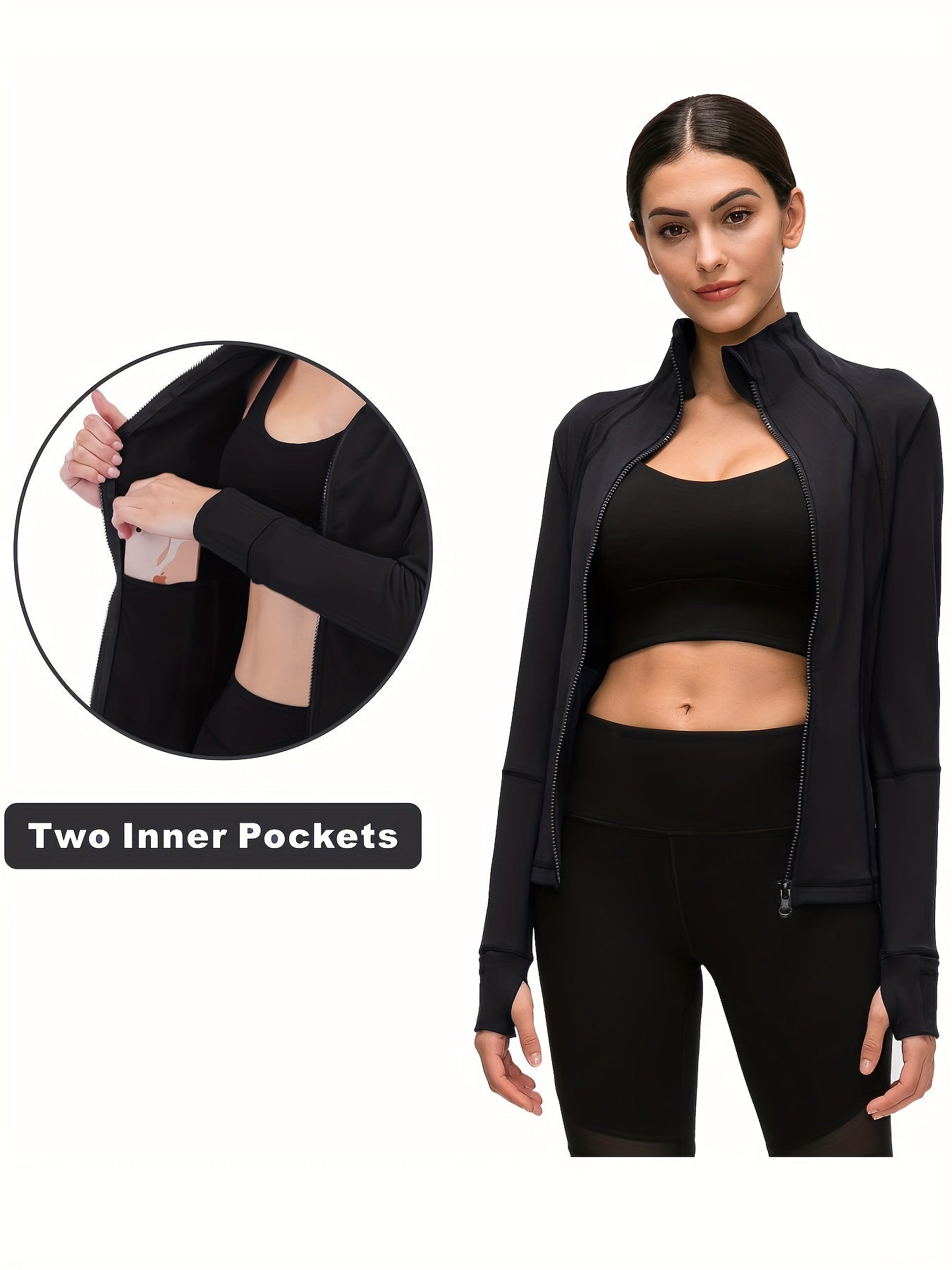 Sporty Long Sleeve Turtle Neck Workout Jacket with Zip Pockets