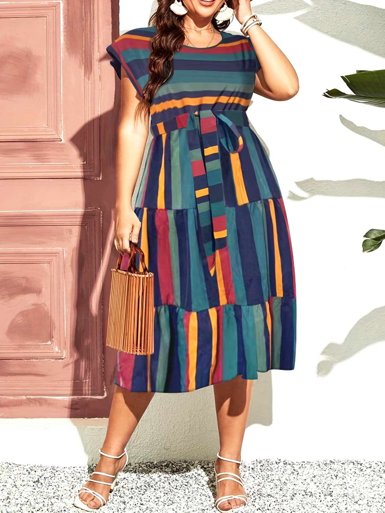  Bat Sleeve Smock Dress with Belt
