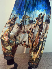  Giraffe Print Drop Crotch Pants