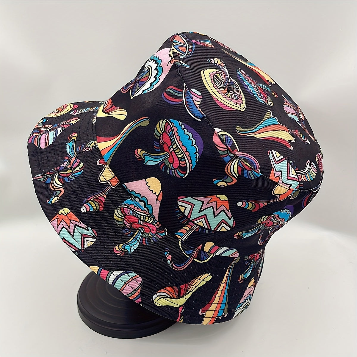 Y2K Mushroom Print Reversible Bucket Hat Hip Hop Sunshade Cap