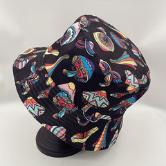 Y2K Mushroom Print Reversible Bucket Hat Hip Hop Sunshade Cap
