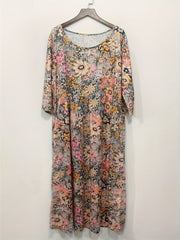  Floral Print Half Sleeve Round Neck Dress