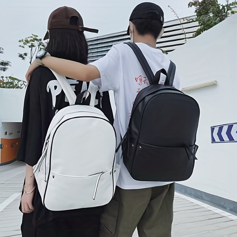 Minimalist Solid Backpack PU Leather Laptop Computer Backpack