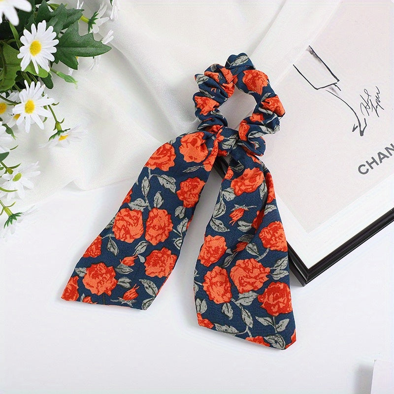Vintage Floral Print Scarf Scrunchies Hair Tie Large Hair Rope Hair Ring