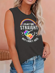 Plus Size LGBT Tank Top Rainbow Print Round Neck Stretch