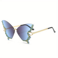 Y2K Rhinestone Butterfly Sunglasses UV400 Sun Shades