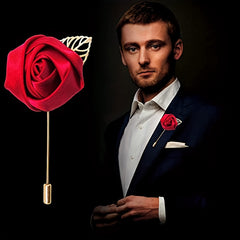 HAOSHICS 3Pcs Artificial Rose Flower Pins For Men Groom Suit Lapel