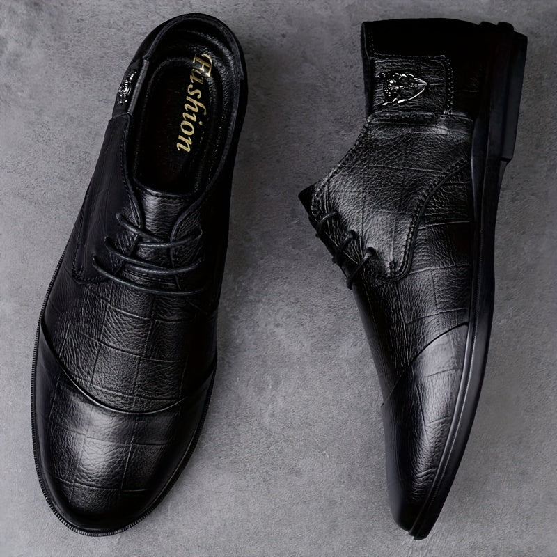 Men's Plaid Leather Derby Shoes for Wedding Business