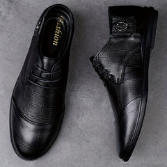 Men's Plaid Leather Derby Shoes for Wedding Business