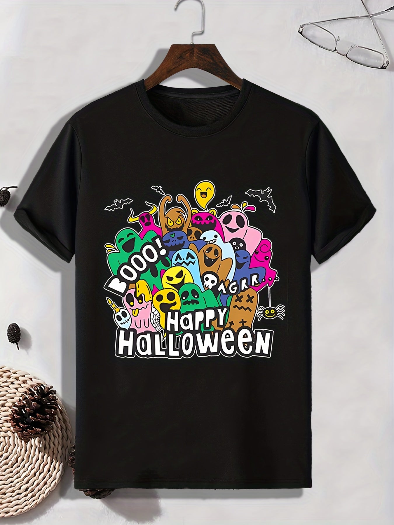Men's Halloween Doodle Print T shirt Active Tee