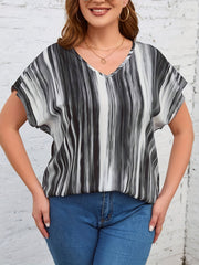 Colorblock Stripe Print Bat Sleeve Blouse