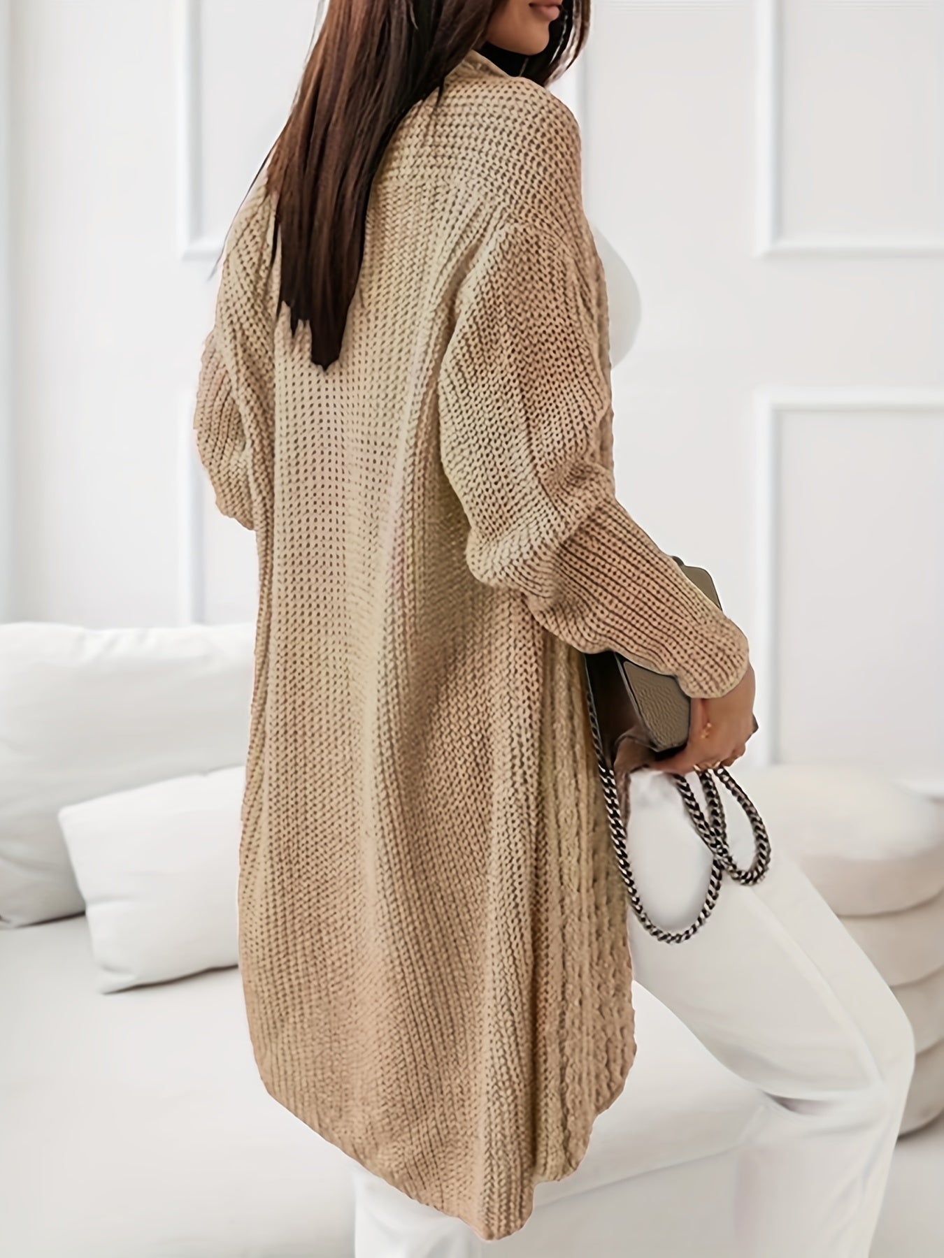 Women's Knit Jacquard Open Front Cardigan