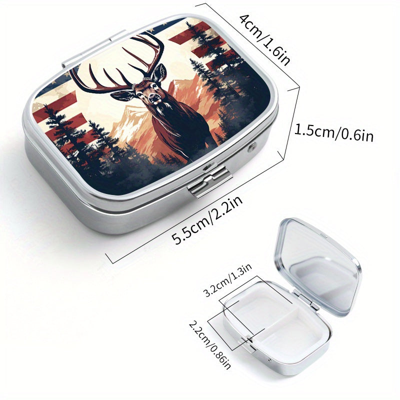 National Flag Elk Pattern Printed Square Medicine Box Two Compartment Pill Box