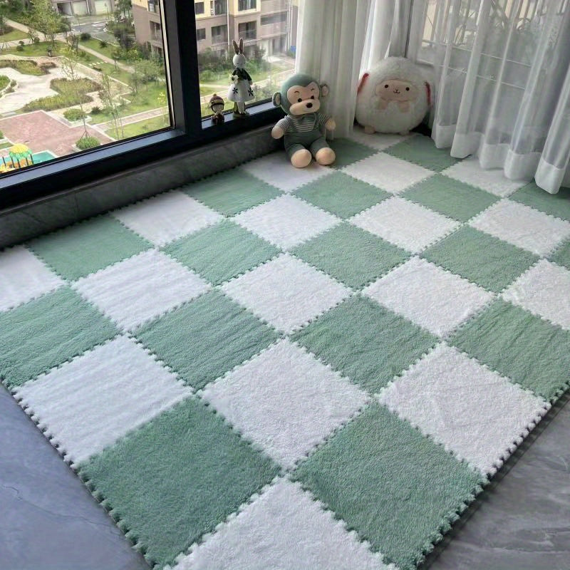 12pcs Soft Interlocking Foam Mats Fluffy Carpet Tiles Plush Flooring