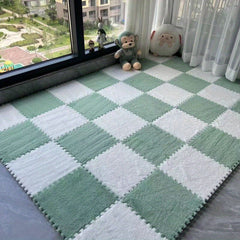 12pcs Soft Interlocking Foam Mats Fluffy Carpet Tiles Plush Flooring