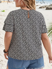  Ditsy Print Layered Short Sleeve Top