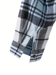  Plaid Print Long Sleeve Button Up Collar Shirt