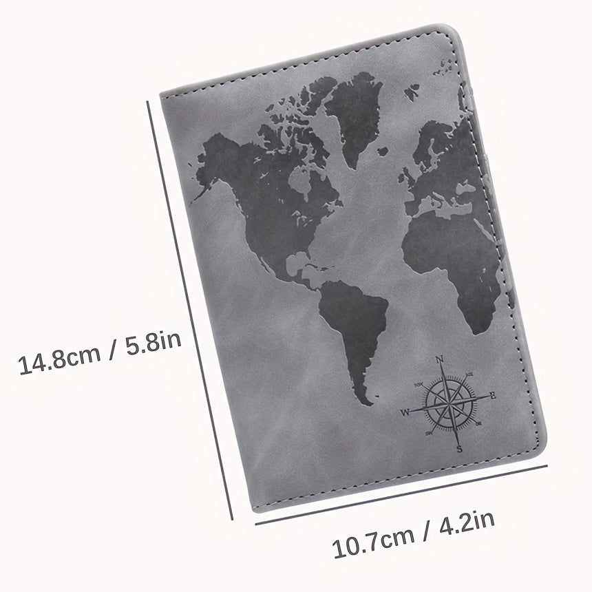 Map Pattern RFID Blocking Passport Holder With Card Slot