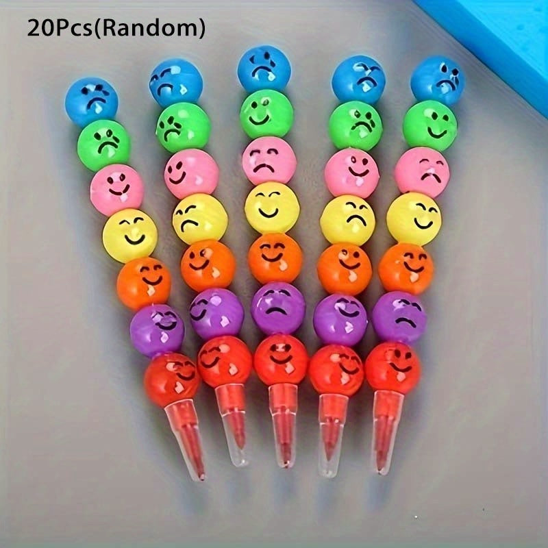 20pcs Crayons Cartoon Joyful Face Candy Gourd Vibrant Mixed Colors