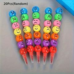 20pcs Crayons Cartoon Joyful Face Candy Gourd Vibrant Mixed Colors