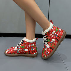 Women's Lace-Up Christmas Snow Boots Fleece-Lined Thermal Ankle Boots