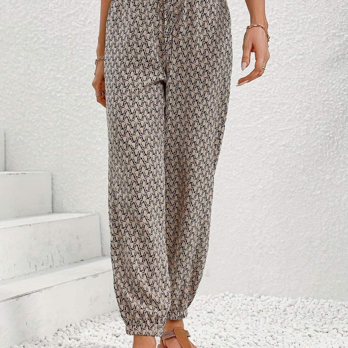 Allover Print Drawstring Pants Casual Elastic Waist Long Length Pants