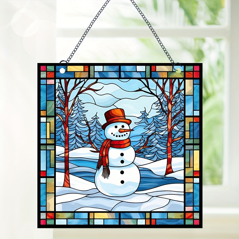 Acrylic Round Christmas Snow Snowman Window Decoration