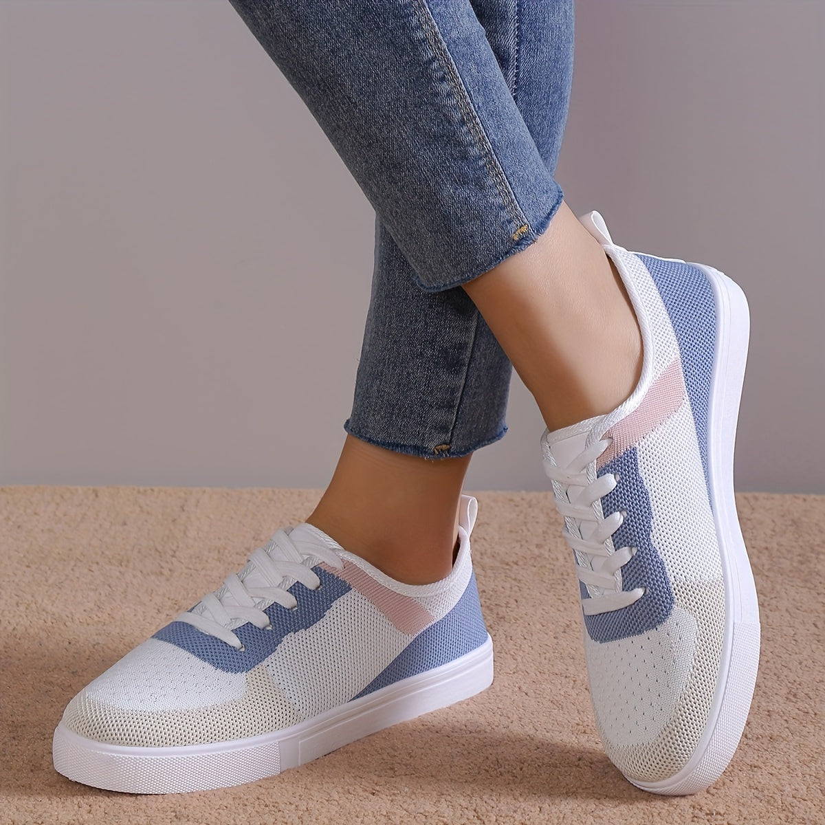 Women's Breathable Flying Woven Sneakers Casual Lace Up Shoes