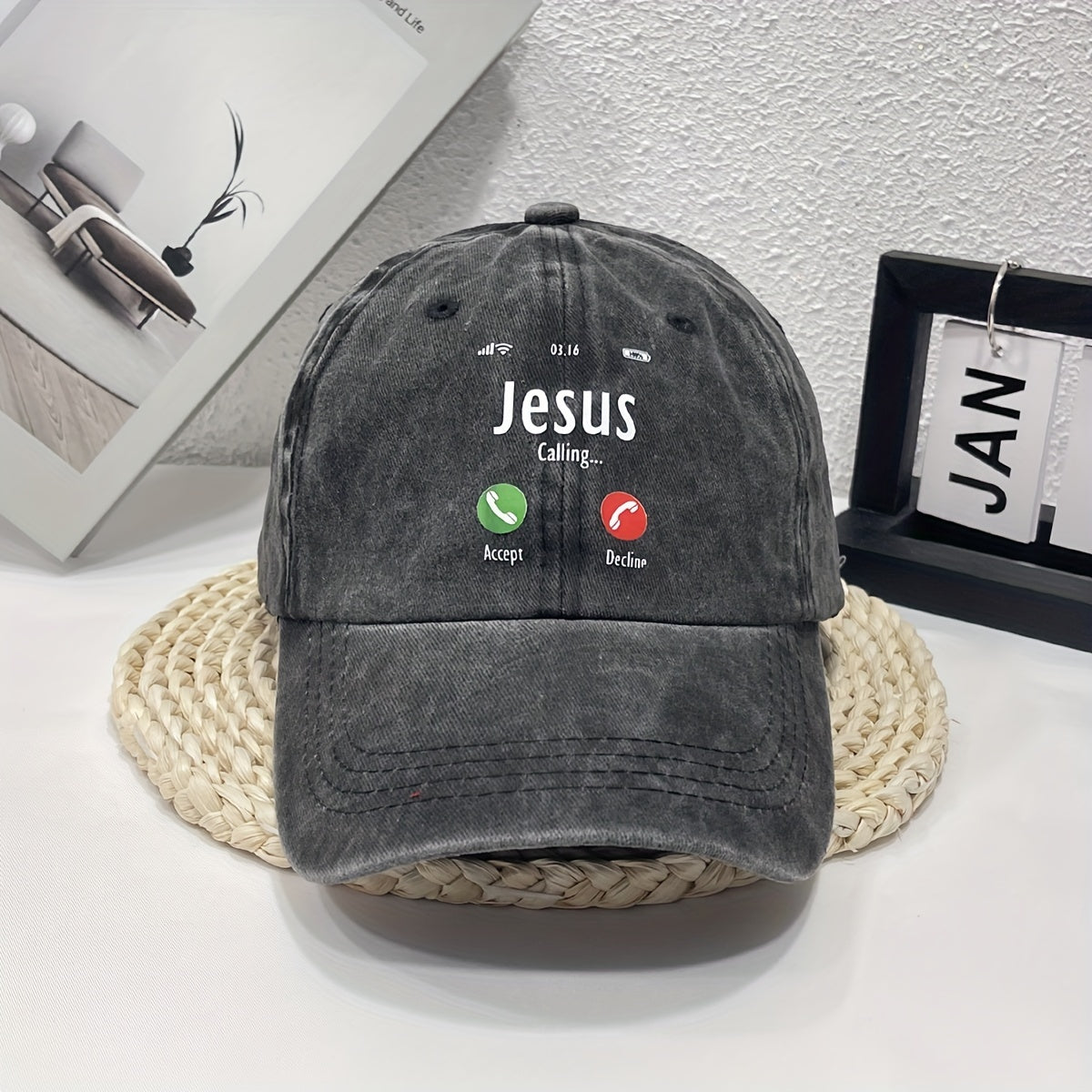 JESUS CALL Washed Denim Baseball Cap For Men And Women