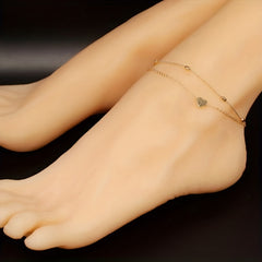 Double Layers Chain Anklet with Mini Love Heart Beads Adjustable Bracelet