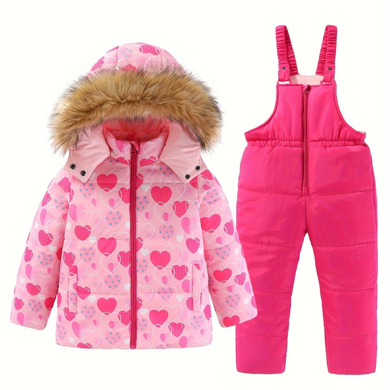 Girls Skiing Outfits Zip Front Hooded Coat Overalls