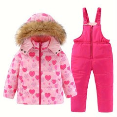 Girls Skiing Outfits Zip Front Hooded Coat Overalls