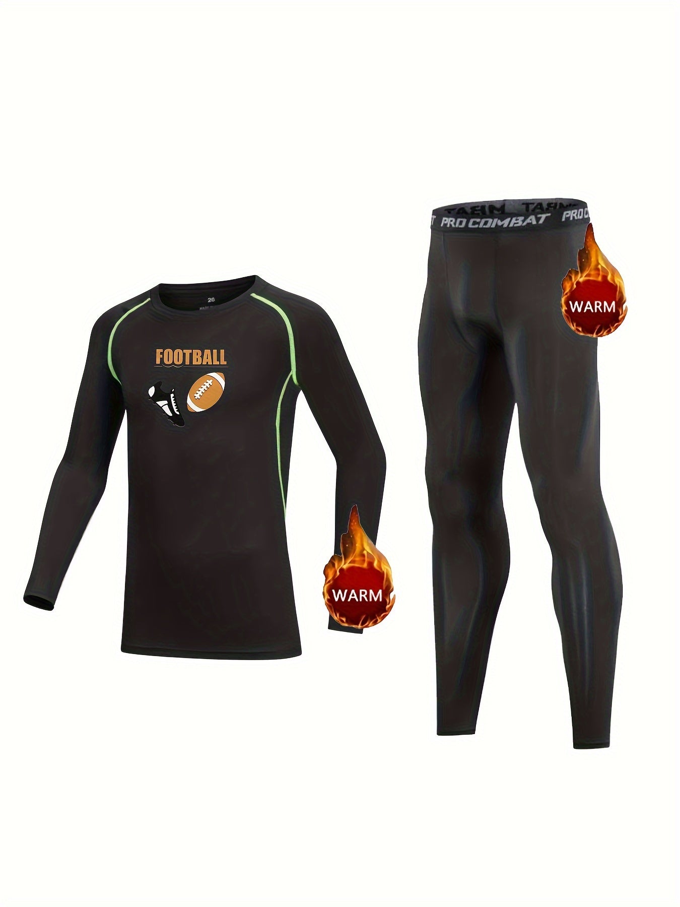 Kids Compression Fleece Sets Football Pattern Pullover Matching Pants