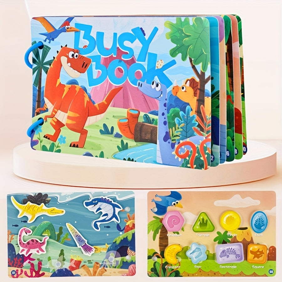 Interactive Cartoon Busy Book with Letters & Math Skills, Sticker Activity
