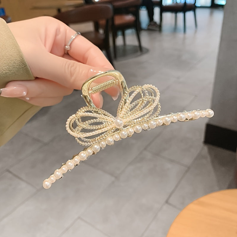 Pearls Hair Claw Bowknot Thick Hair Clip Large Nonslip Hair Styling Accessories