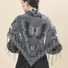 Flower & Butterfly Lace Triangle Scarf Embroidered Shawl