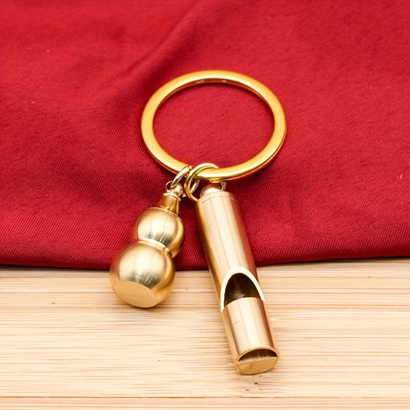 Brass Whistle & Mini Gourd Pendant Keychain - Creative Decoration