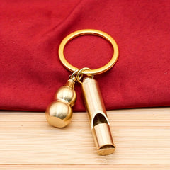 Brass Whistle & Mini Gourd Pendant Keychain - Creative Decoration