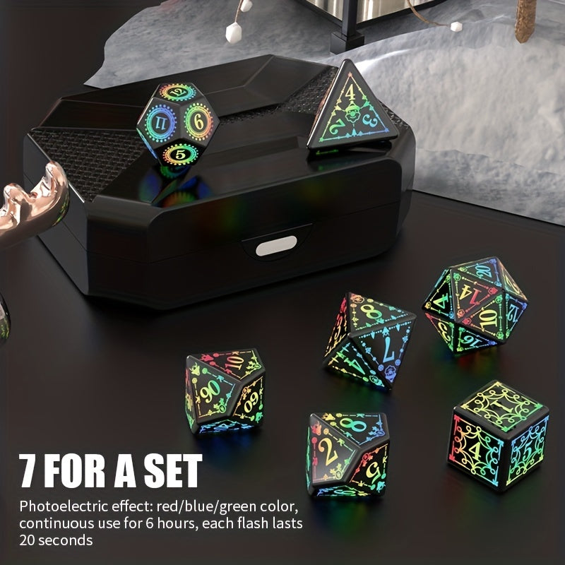 7pcs Rechargeable LED Metal Flashy Dice Set Halloween Gift
