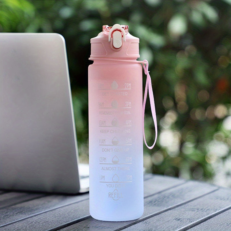900ml Gradient Plastic Water Bottle Leakproof with Time Scale for Outdoor Sports