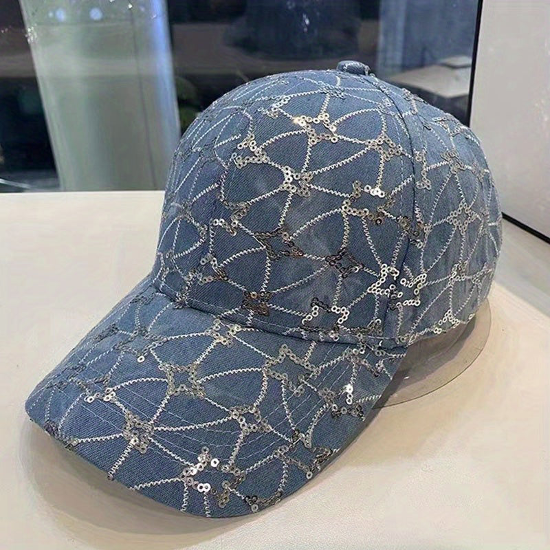 Denim Sequins Sunshade Baseball Cap