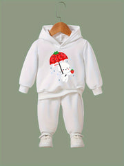 Girls Rabbit Pattern Hooded Sweatshirt and Sweatpants Set