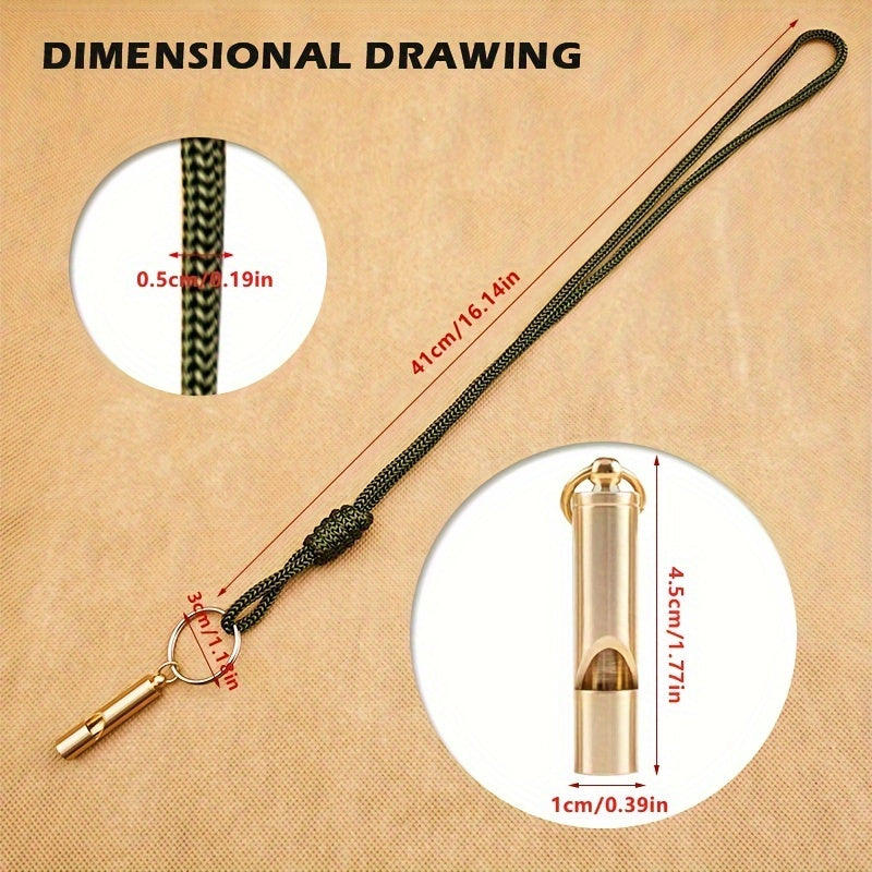 Brass Whistle Key Ring Army Green Rope Emergency Whistle